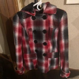 Madrag Red & Black Plaid Tweed Peacoat